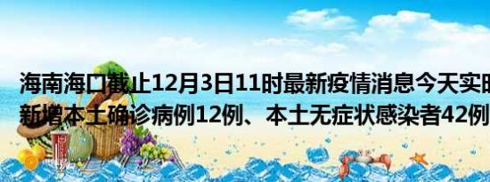 海南海口截止12月3日11时最新疫情消息今天实时数据通报:新增本土确诊病例12例、本土无症状感染者42例