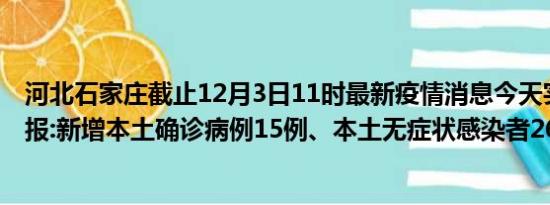 河北石家庄截止12月3日11时最新疫情消息今天实时数据通报:新增本土确诊病例15例、本土无症状感染者269例