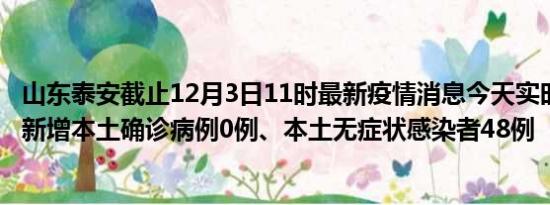 山东泰安截止12月3日11时最新疫情消息今天实时数据通报:新增本土确诊病例0例、本土无症状感染者48例