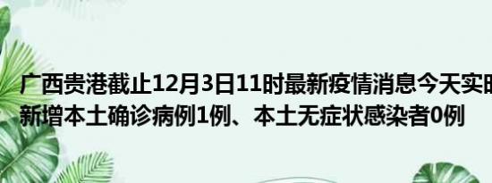 广西贵港截止12月3日11时最新疫情消息今天实时数据通报:新增本土确诊病例1例、本土无症状感染者0例