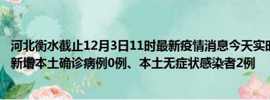 河北衡水截止12月3日11时最新疫情消息今天实时数据通报:新增本土确诊病例0例、本土无症状感染者2例