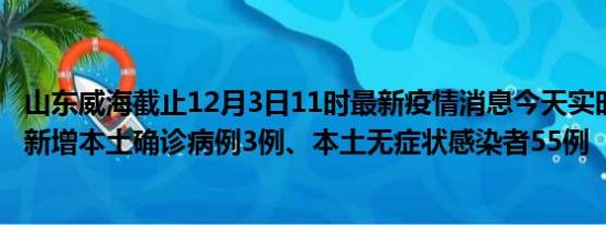 山东威海截止12月3日11时最新疫情消息今天实时数据通报:新增本土确诊病例3例、本土无症状感染者55例