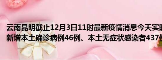 云南昆明截止12月3日11时最新疫情消息今天实时数据通报:新增本土确诊病例46例、本土无症状感染者437例