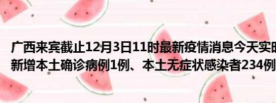 广西来宾截止12月3日11时最新疫情消息今天实时数据通报:新增本土确诊病例1例、本土无症状感染者234例