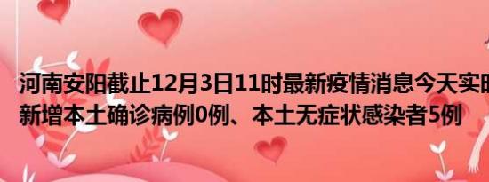 河南安阳截止12月3日11时最新疫情消息今天实时数据通报:新增本土确诊病例0例、本土无症状感染者5例