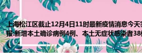 上海松江区截止12月4日11时最新疫情消息今天实时数据通报:新增本土确诊病例4例、本土无症状感染者38例