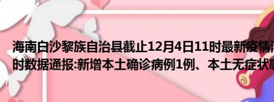 海南白沙黎族自治县截止12月4日11时最新疫情消息今天实时数据通报:新增本土确诊病例1例、本土无症状感染者0例