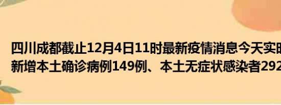 四川成都截止12月4日11时最新疫情消息今天实时数据通报:新增本土确诊病例149例、本土无症状感染者292例