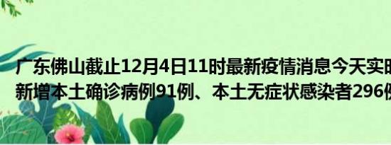 广东佛山截止12月4日11时最新疫情消息今天实时数据通报:新增本土确诊病例91例、本土无症状感染者296例