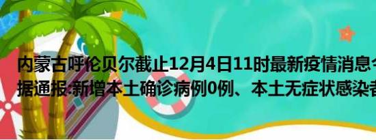 内蒙古呼伦贝尔截止12月4日11时最新疫情消息今天实时数据通报:新增本土确诊病例0例、本土无症状感染者38例