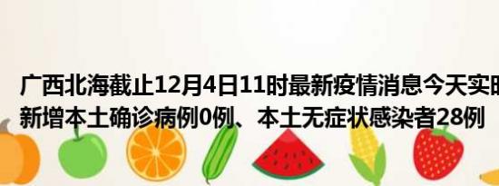 广西北海截止12月4日11时最新疫情消息今天实时数据通报:新增本土确诊病例0例、本土无症状感染者28例