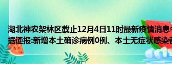 湖北神农架林区截止12月4日11时最新疫情消息今天实时数据通报:新增本土确诊病例0例、本土无症状感染者1例