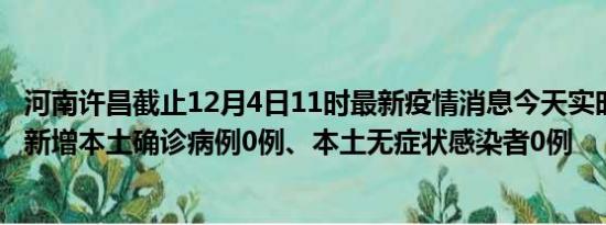 河南许昌截止12月4日11时最新疫情消息今天实时数据通报:新增本土确诊病例0例、本土无症状感染者0例