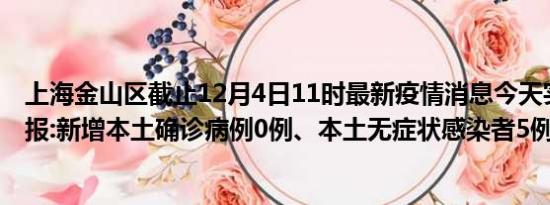 上海金山区截止12月4日11时最新疫情消息今天实时数据通报:新增本土确诊病例0例、本土无症状感染者5例