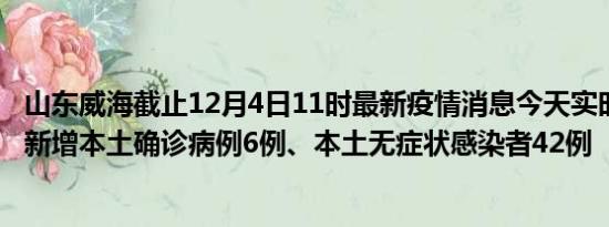 山东威海截止12月4日11时最新疫情消息今天实时数据通报:新增本土确诊病例6例、本土无症状感染者42例