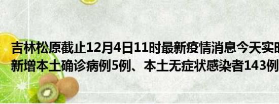 吉林松原截止12月4日11时最新疫情消息今天实时数据通报:新增本土确诊病例5例、本土无症状感染者143例