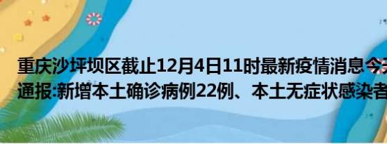 重庆沙坪坝区截止12月4日11时最新疫情消息今天实时数据通报:新增本土确诊病例22例、本土无症状感染者44例