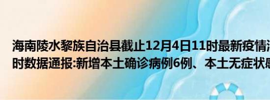 海南陵水黎族自治县截止12月4日11时最新疫情消息今天实时数据通报:新增本土确诊病例6例、本土无症状感染者6例