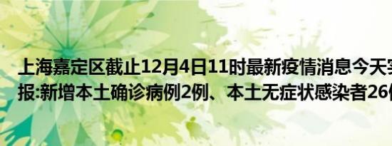 上海嘉定区截止12月4日11时最新疫情消息今天实时数据通报:新增本土确诊病例2例、本土无症状感染者26例