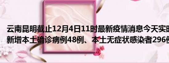 云南昆明截止12月4日11时最新疫情消息今天实时数据通报:新增本土确诊病例48例、本土无症状感染者296例