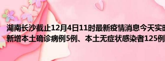 湖南长沙截止12月4日11时最新疫情消息今天实时数据通报:新增本土确诊病例5例、本土无症状感染者125例