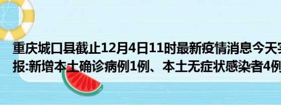 重庆城口县截止12月4日11时最新疫情消息今天实时数据通报:新增本土确诊病例1例、本土无症状感染者4例