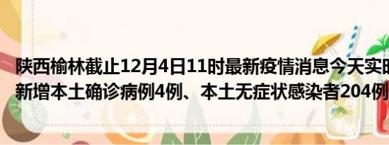 陕西榆林截止12月4日11时最新疫情消息今天实时数据通报:新增本土确诊病例4例、本土无症状感染者204例