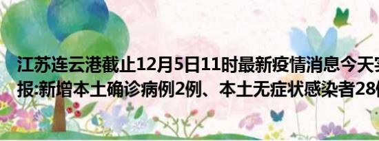 江苏连云港截止12月5日11时最新疫情消息今天实时数据通报:新增本土确诊病例2例、本土无症状感染者28例