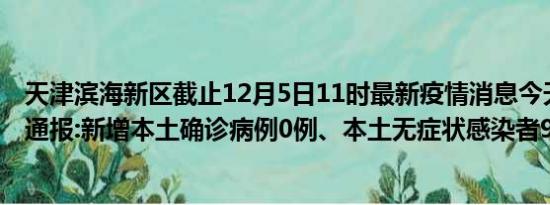 天津滨海新区截止12月5日11时最新疫情消息今天实时数据通报:新增本土确诊病例0例、本土无症状感染者95例