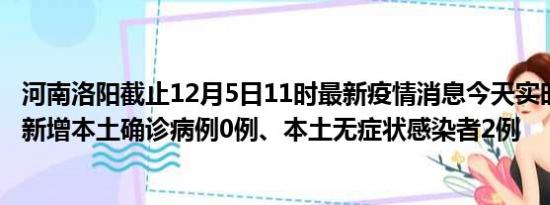 河南洛阳截止12月5日11时最新疫情消息今天实时数据通报:新增本土确诊病例0例、本土无症状感染者2例