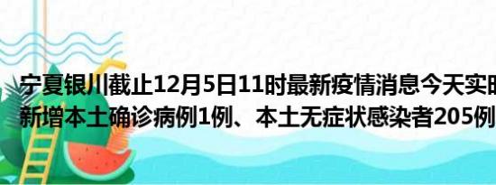 宁夏银川截止12月5日11时最新疫情消息今天实时数据通报:新增本土确诊病例1例、本土无症状感染者205例