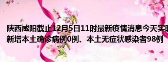 陕西咸阳截止12月5日11时最新疫情消息今天实时数据通报:新增本土确诊病例0例、本土无症状感染者98例