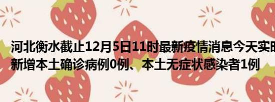 河北衡水截止12月5日11时最新疫情消息今天实时数据通报:新增本土确诊病例0例、本土无症状感染者1例