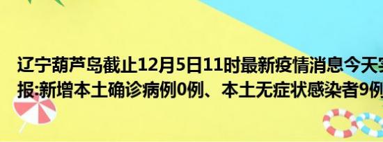 辽宁葫芦岛截止12月5日11时最新疫情消息今天实时数据通报:新增本土确诊病例0例、本土无症状感染者9例