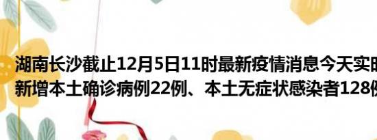 湖南长沙截止12月5日11时最新疫情消息今天实时数据通报:新增本土确诊病例22例、本土无症状感染者128例