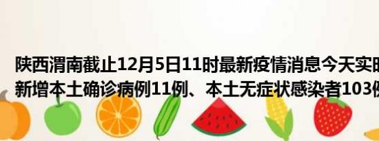 陕西渭南截止12月5日11时最新疫情消息今天实时数据通报:新增本土确诊病例11例、本土无症状感染者103例