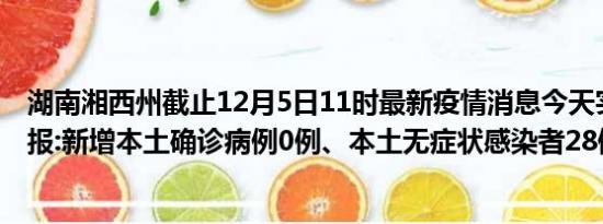 湖南湘西州截止12月5日11时最新疫情消息今天实时数据通报:新增本土确诊病例0例、本土无症状感染者28例