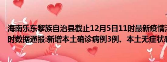 海南乐东黎族自治县截止12月5日11时最新疫情消息今天实时数据通报:新增本土确诊病例3例、本土无症状感染者6例