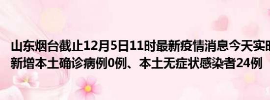 山东烟台截止12月5日11时最新疫情消息今天实时数据通报:新增本土确诊病例0例、本土无症状感染者24例