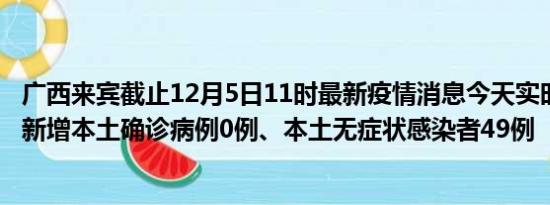 广西来宾截止12月5日11时最新疫情消息今天实时数据通报:新增本土确诊病例0例、本土无症状感染者49例