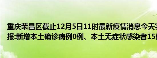 重庆荣昌区截止12月5日11时最新疫情消息今天实时数据通报:新增本土确诊病例0例、本土无症状感染者15例