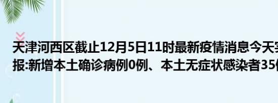 天津河西区截止12月5日11时最新疫情消息今天实时数据通报:新增本土确诊病例0例、本土无症状感染者35例