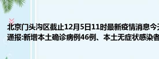 北京门头沟区截止12月5日11时最新疫情消息今天实时数据通报:新增本土确诊病例46例、本土无症状感染者33例