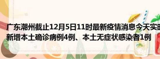 广东潮州截止12月5日11时最新疫情消息今天实时数据通报:新增本土确诊病例4例、本土无症状感染者1例