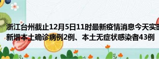 浙江台州截止12月5日11时最新疫情消息今天实时数据通报:新增本土确诊病例2例、本土无症状感染者43例