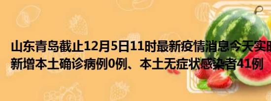 山东青岛截止12月5日11时最新疫情消息今天实时数据通报:新增本土确诊病例0例、本土无症状感染者41例