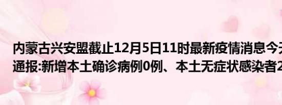 内蒙古兴安盟截止12月5日11时最新疫情消息今天实时数据通报:新增本土确诊病例0例、本土无症状感染者26例