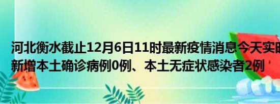 河北衡水截止12月6日11时最新疫情消息今天实时数据通报:新增本土确诊病例0例、本土无症状感染者2例