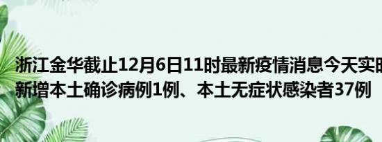 浙江金华截止12月6日11时最新疫情消息今天实时数据通报:新增本土确诊病例1例、本土无症状感染者37例