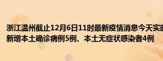 浙江温州截止12月6日11时最新疫情消息今天实时数据通报:新增本土确诊病例5例、本土无症状感染者4例